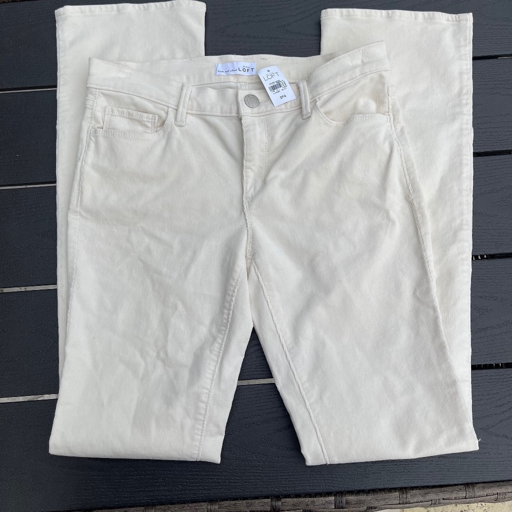 LOFT womens white corduroy modern boot cut pants, size 27 (4) NWT